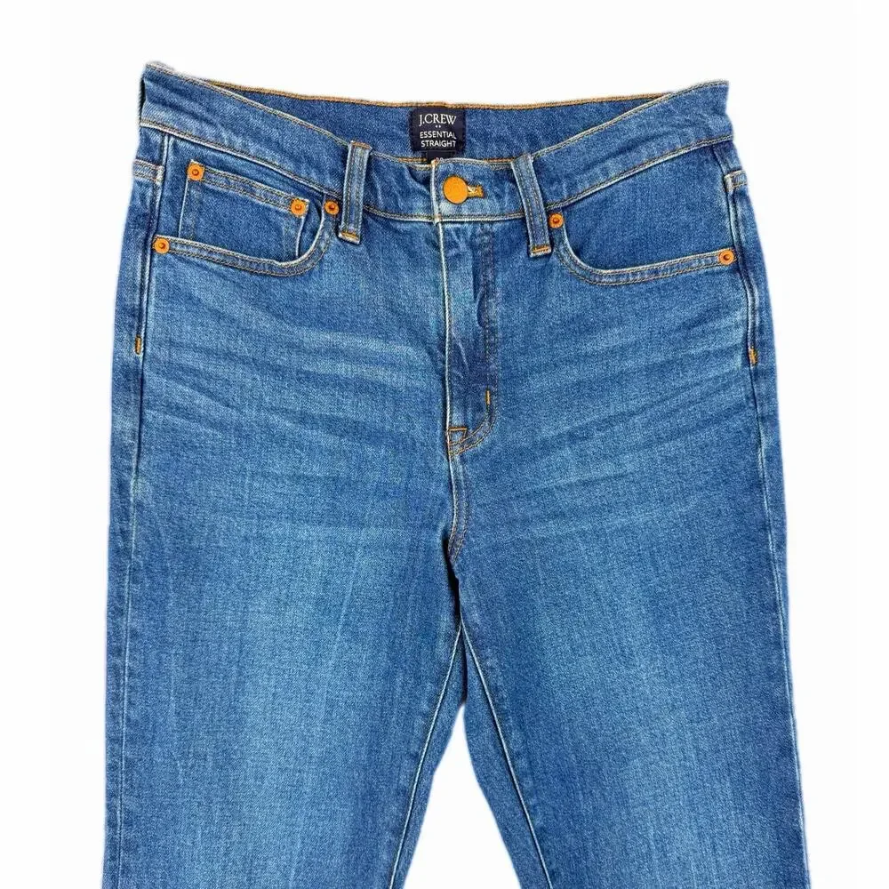 J. Crew Dark Wash Essential Straight Leg High Rise Slim Fit Stretch Denim Jeans